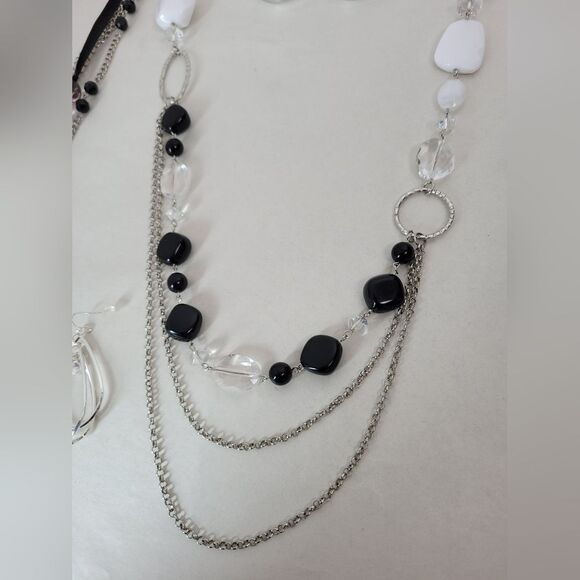 5 Piece Jewelry Bundle Black Silver Diamonds Kitschy Flapper 50s Gatsby Hoop - Picture 10 of 12
